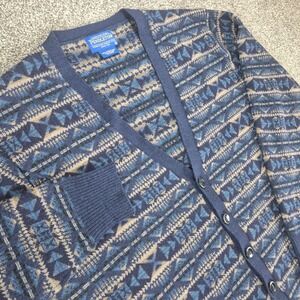 Pendleton Merino Wool Sweater Mens Medium Cardigan Fair Isle Blue
